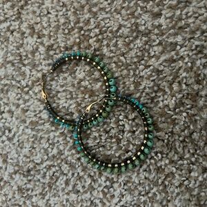 Green and blue ombré beaded hoop earrings